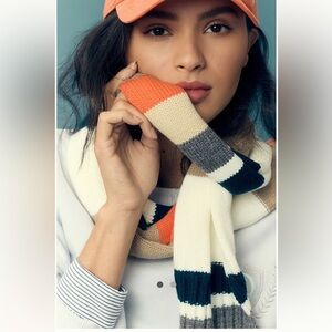 Scarf Anthropologie Long Skinny Cream Navy Orange Gray Tan NEW
